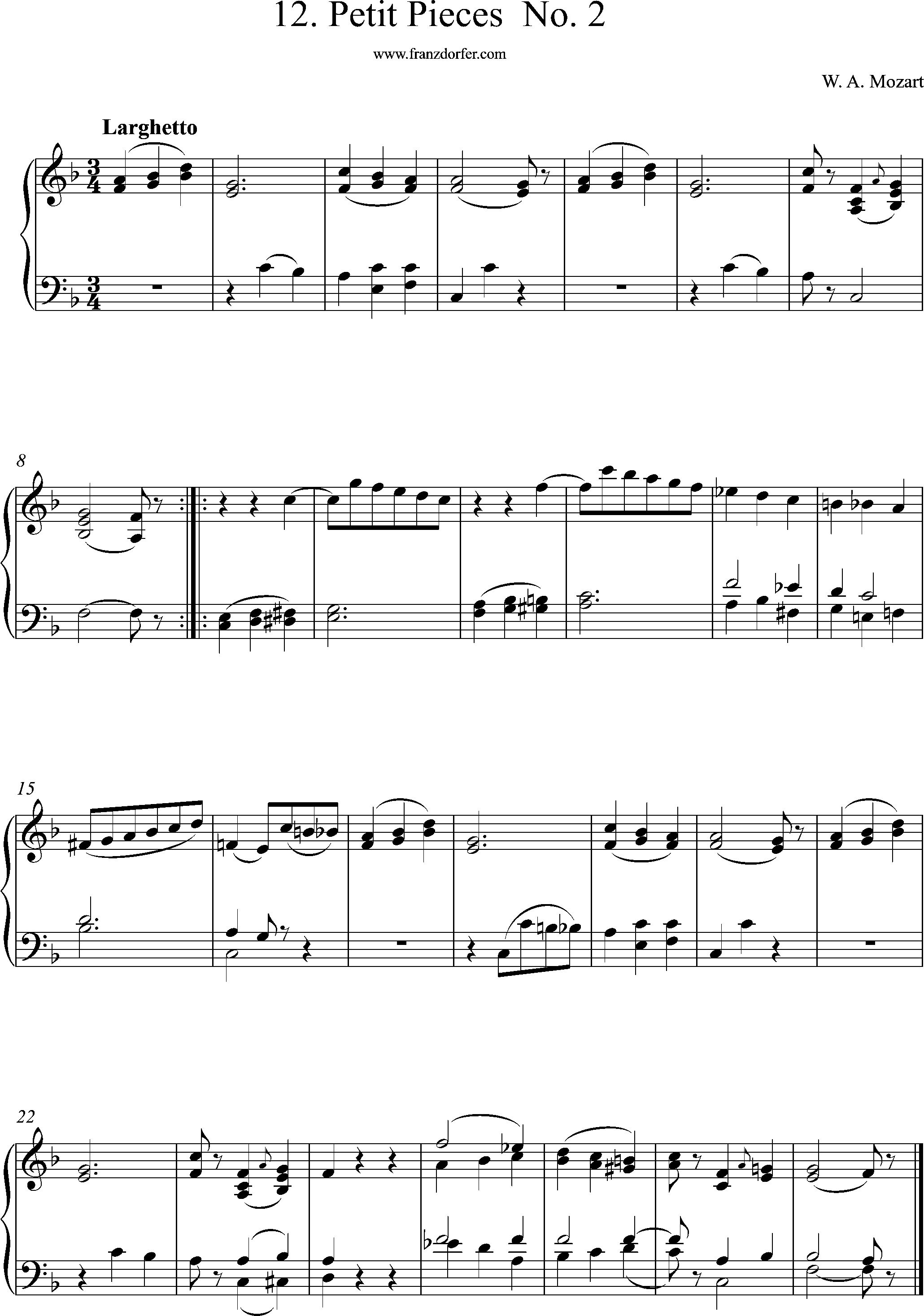 12 petit Pieces, klaviernoten, F-Dur, Mozart
